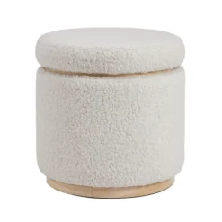 White Upholstered Wood Trim Ottoman-Kirkland's Home Best Sale