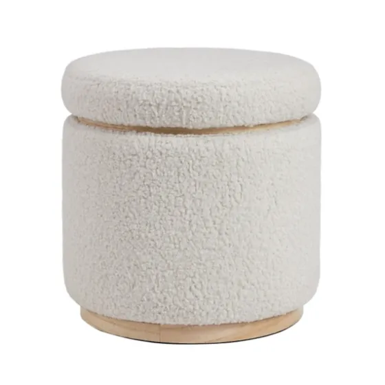 White Upholstered Wood Trim Ottoman-Kirkland's Home Best Sale