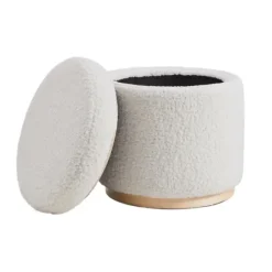 White Upholstered Wood Trim Ottoman-Kirkland's Home Best Sale