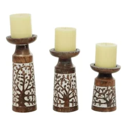White Washed Botanical Candle Holders, Set Of 3-Kirkland's Home Outlet
