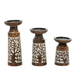 White Washed Botanical Candle Holders, Set Of 3-Kirkland's Home Outlet