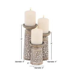 White Washed Botanical Candle Holders, Set Of 3-Kirkland's Home Outlet