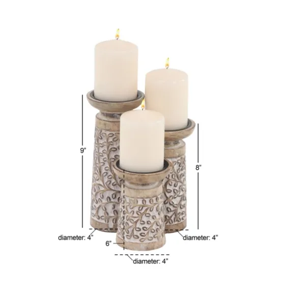 White Washed Botanical Candle Holders, Set Of 3-Kirkland's Home Outlet