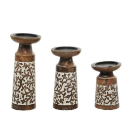 White Washed Botanical Candle Holders, Set Of 3-Kirkland's Home Outlet