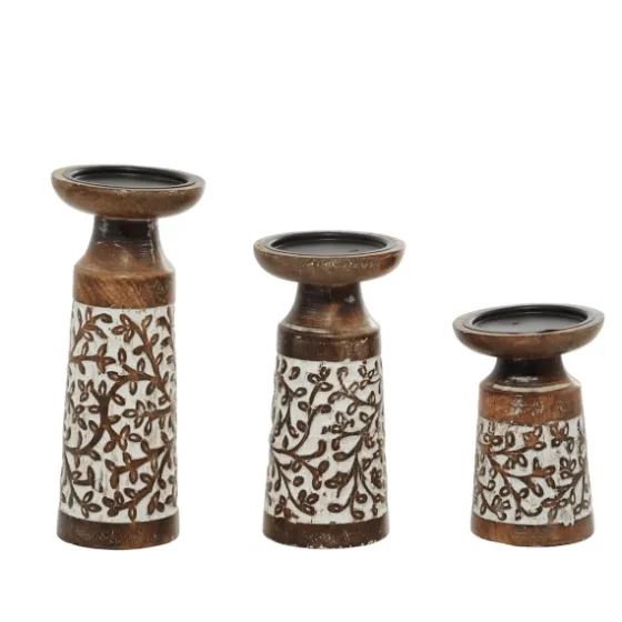 White Washed Botanical Candle Holders, Set Of 3-Kirkland's Home Outlet