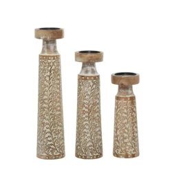 White Washed Floral Wood Candle Holders, Set Of 3-Kirkland's Home Clearance
