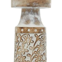 White Washed Floral Wood Candle Holders, Set Of 3-Kirkland's Home Clearance