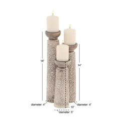 White Washed Floral Wood Candle Holders, Set Of 3-Kirkland's Home Clearance