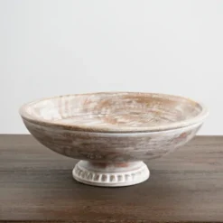 White Washed Mango Wood Pedestal Bowl, 12 In.-Kirkland's Home Online