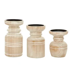 White Washed Wood Carved Candle Holders, Set Of 3-Kirkland's Home Flash Sale