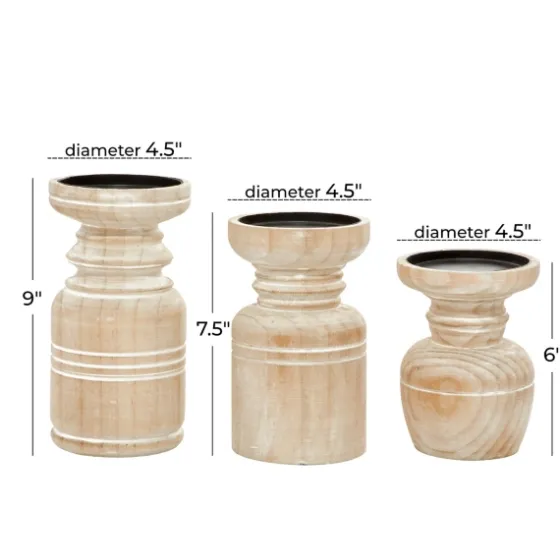 White Washed Wood Carved Candle Holders, Set Of 3-Kirkland's Home Flash Sale