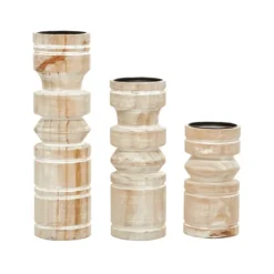 White Washed Wood Column Candle Holders, Set Of 3-Kirkland's Home Sale
