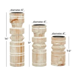 White Washed Wood Column Candle Holders, Set Of 3-Kirkland's Home Sale