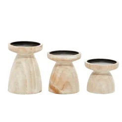 White Washed Wood Cone Candle Holders, Set Of 3-Kirkland's Home Fashion