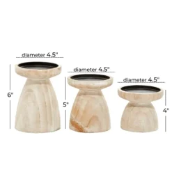 White Washed Wood Cone Candle Holders, Set Of 3-Kirkland's Home Fashion