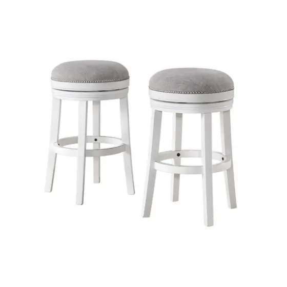 White Wood Backless Swivel 2-Pc. Bar Stool Set-Kirkland's Home Fashion