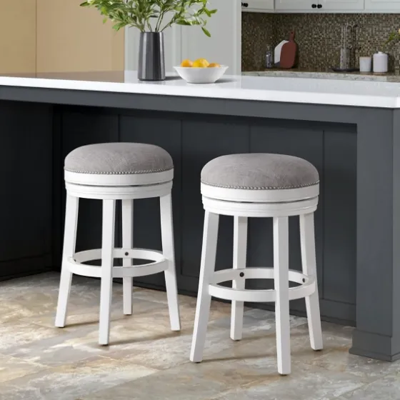 White Wood Backless Swivel 2-Pc. Bar Stool Set-Kirkland's Home Fashion