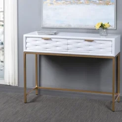 White Wood Basket Weave Console Table-Kirkland's Home Shop