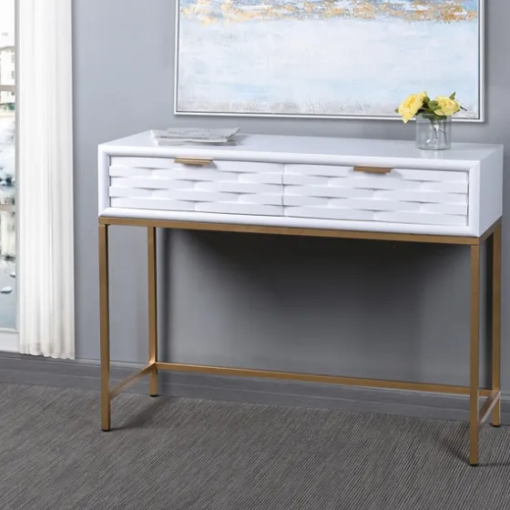 White Wood Basket Weave Console Table-Kirkland's Home Shop