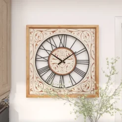 White Wood Farmhouse Square Wall Clock-Kirkland's Home Store