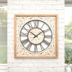White Wood Farmhouse Square Wall Clock-Kirkland's Home Store