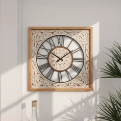 White Wood Farmhouse Square Wall Clock-Kirkland's Home Store