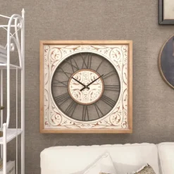 White Wood Farmhouse Square Wall Clock-Kirkland's Home Store