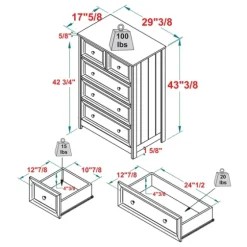 White Wood Five Framed Drawers Dresser-Kirkland's Home Outlet