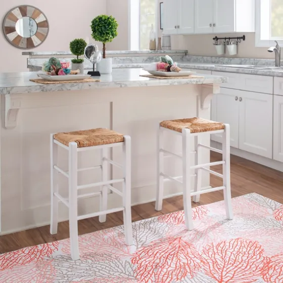 White Wood Grass Backless 2-Pc. Counter Stool Set-Kirkland's Home Clearance