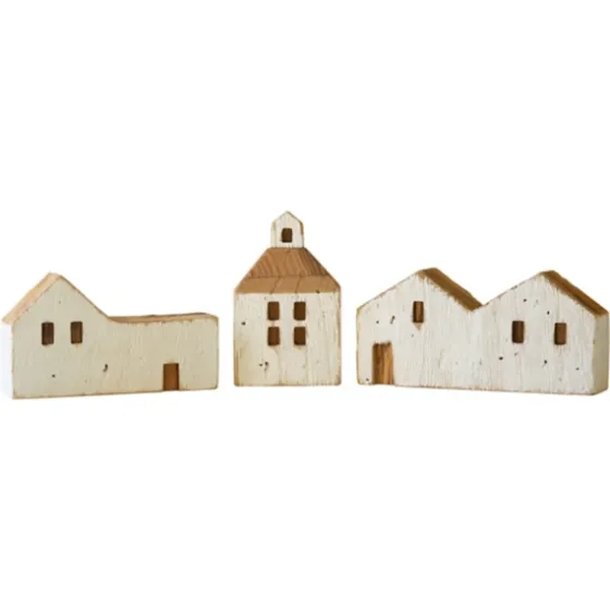 White Wood House Figurines, Set Of 3-Kirkland's Home Fashion