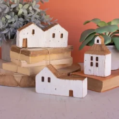 White Wood House Figurines, Set Of 3-Kirkland's Home Fashion