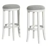 White Wood Linen Upholstered 2-Pc. Bar Stool Set-Kirkland's Home Store