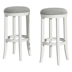 White Wood Linen Upholstered 2-Pc. Bar Stool Set-Kirkland's Home Store