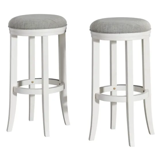 White Wood Linen Upholstered 2-Pc. Bar Stool Set-Kirkland's Home Store