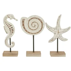 White Wood Sea Creature Statues, Set Of 3-Kirkland's Home Store