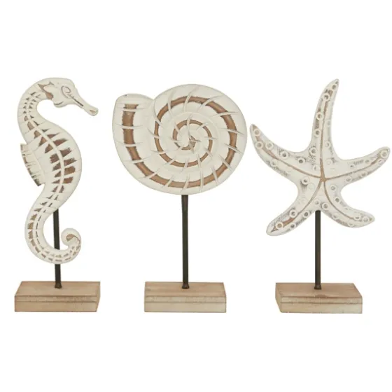 White Wood Sea Creature Statues, Set Of 3-Kirkland's Home Store