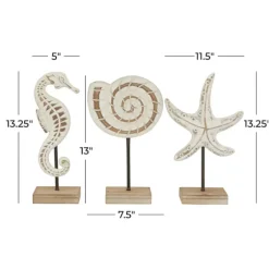 White Wood Sea Creature Statues, Set Of 3-Kirkland's Home Store
