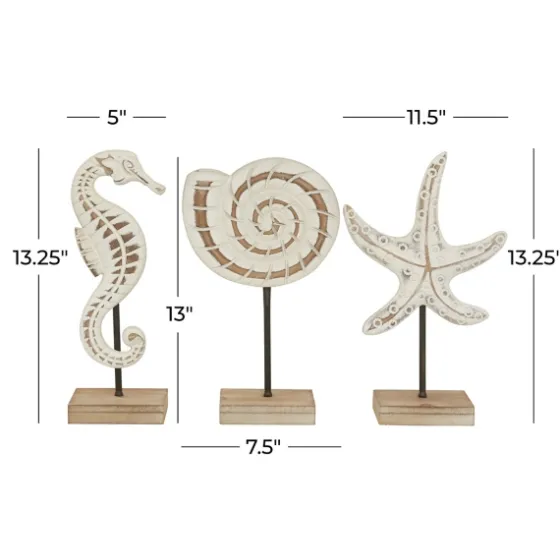 White Wood Sea Creature Statues, Set Of 3-Kirkland's Home Store