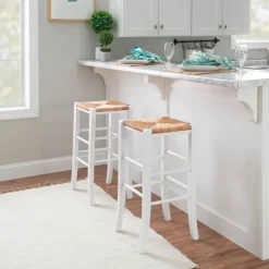 White Wood Seagrass Backless 2-Pc. Bar Stool Set-Kirkland's Home Discount