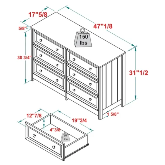 White Wood Six Framed Drawers Dresser-Kirkland's Home Best