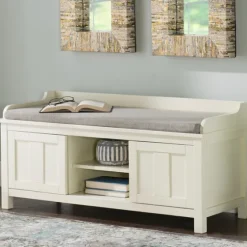 White Wood Upholstered Storage Bench-Kirkland's Home Cheap