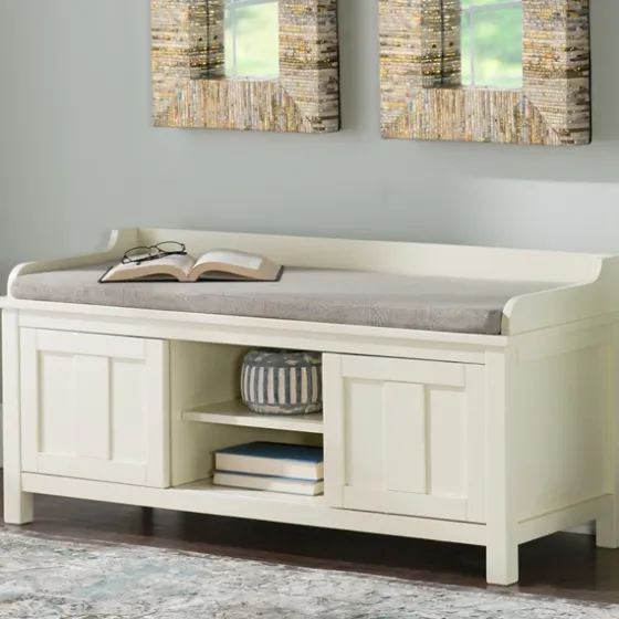White Wood Upholstered Storage Bench-Kirkland's Home Cheap