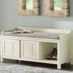 White Wood Upholstered Storage Bench-Kirkland's Home Cheap
