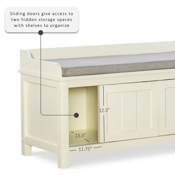 White Wood Upholstered Storage Bench-Kirkland's Home Cheap