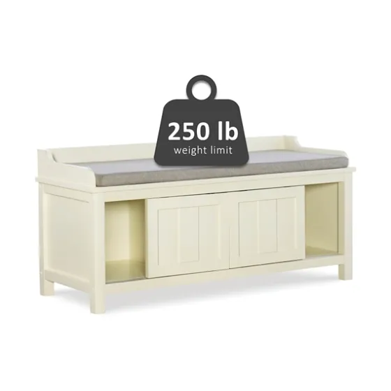 White Wood Upholstered Storage Bench-Kirkland's Home Cheap