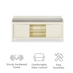 White Wood Upholstered Storage Bench-Kirkland's Home Cheap