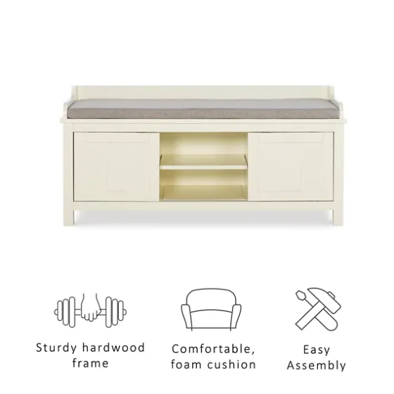 White Wood Upholstered Storage Bench-Kirkland's Home Cheap