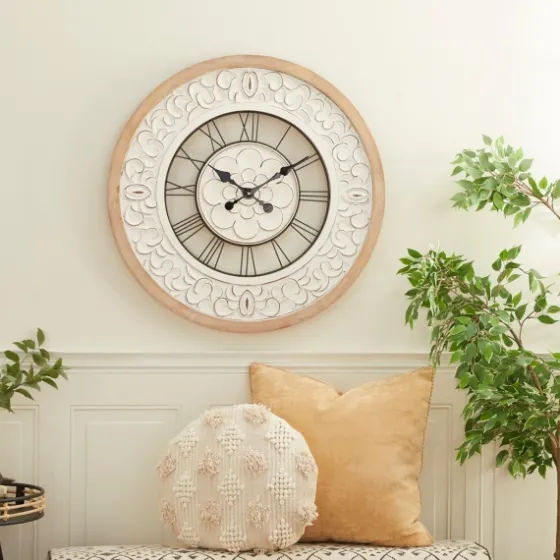 White Wood Vintage Farmhouse Clock-Kirkland's Home Sale