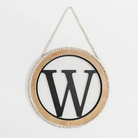 Whitewash Bead Trim Monogram W Plaque-Kirkland's Home Sale