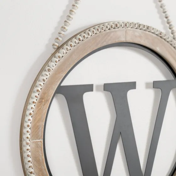 Whitewash Bead Trim Monogram W Plaque-Kirkland's Home Sale